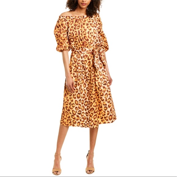 kate spade Dresses & Skirts - KATE SPADE Leopard Cheetah Panther Puff Sleeve Midi Dress Women